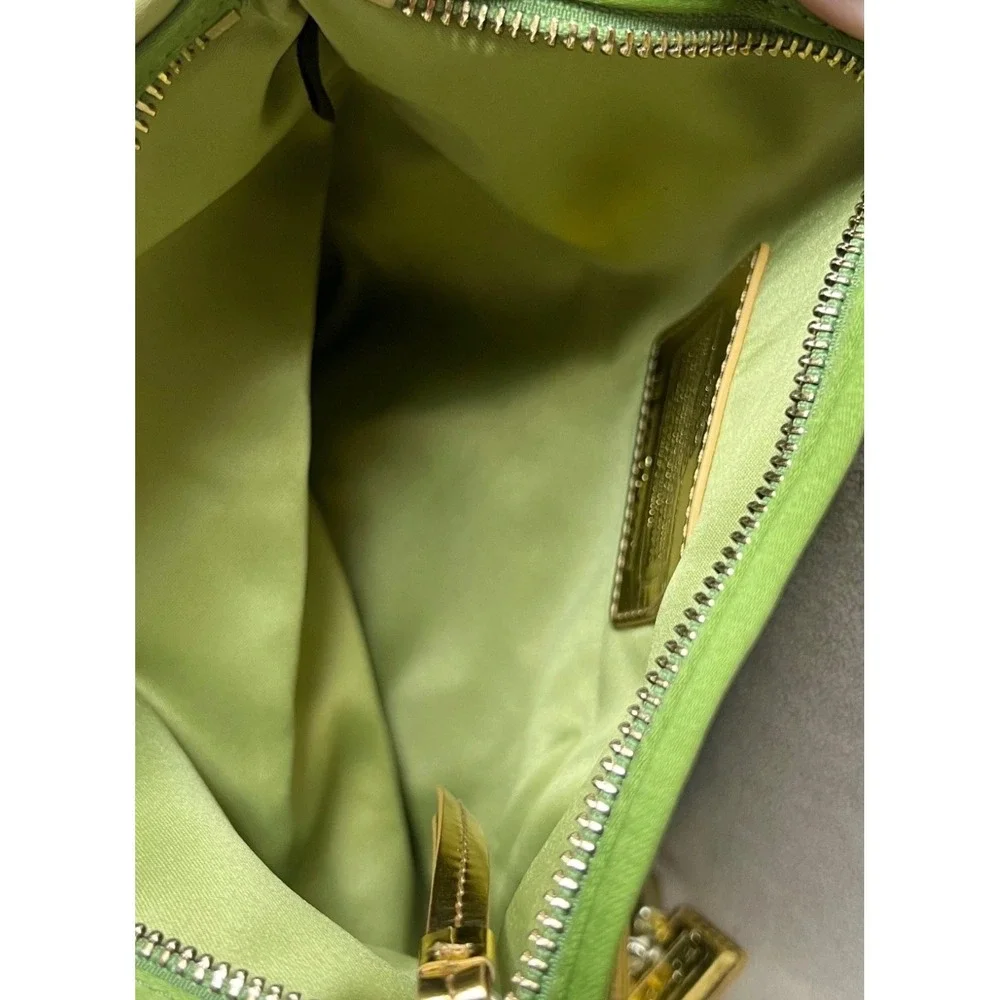 COACH 12926 AMANDA FOLD OVER Green SATIN CHAIN SHOULDER BAG